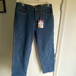 Wells‎ Lamont Mens Work Wear Fleece Lined Work Jeans Navy Blue Size 36x30